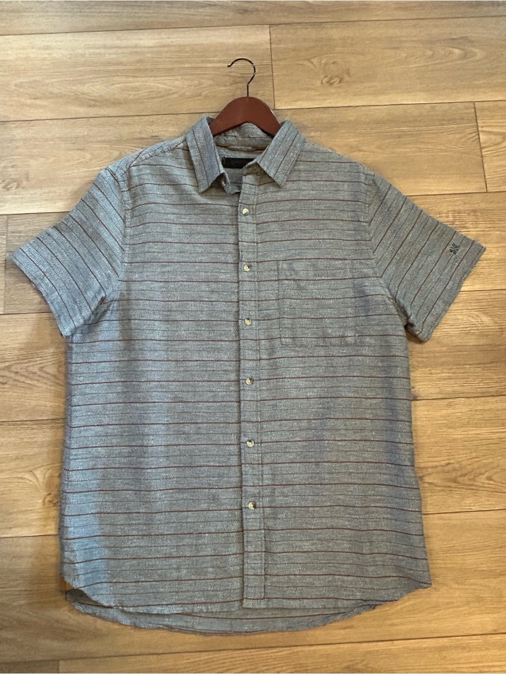 DKOTA Heavyweight Workwear Shirt Mens Short Sleeve Blue Gray Stripe Button Up